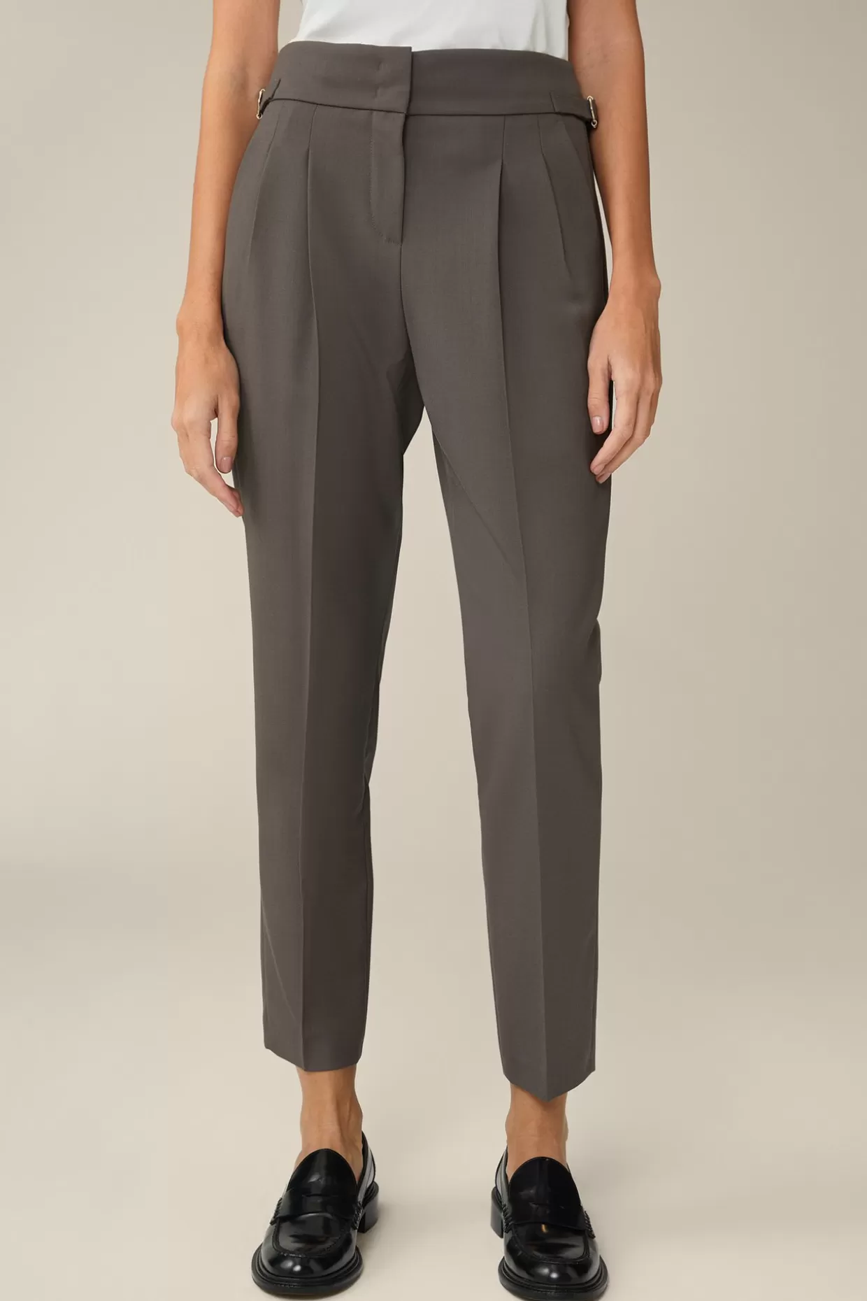 Damen Windsor Schurwoll-Bundfalten-Hose In Taupe