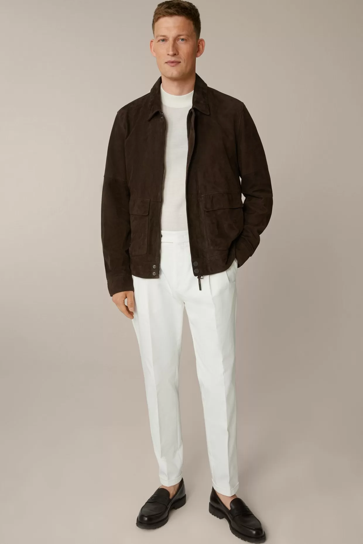 Herren Windsor Ziegenvelours-Leder-Blouson Montagnana Mit Umlegekragen In